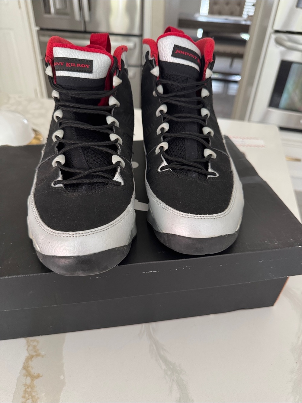 Men's Black, Silver & Red High-Top Sneakers